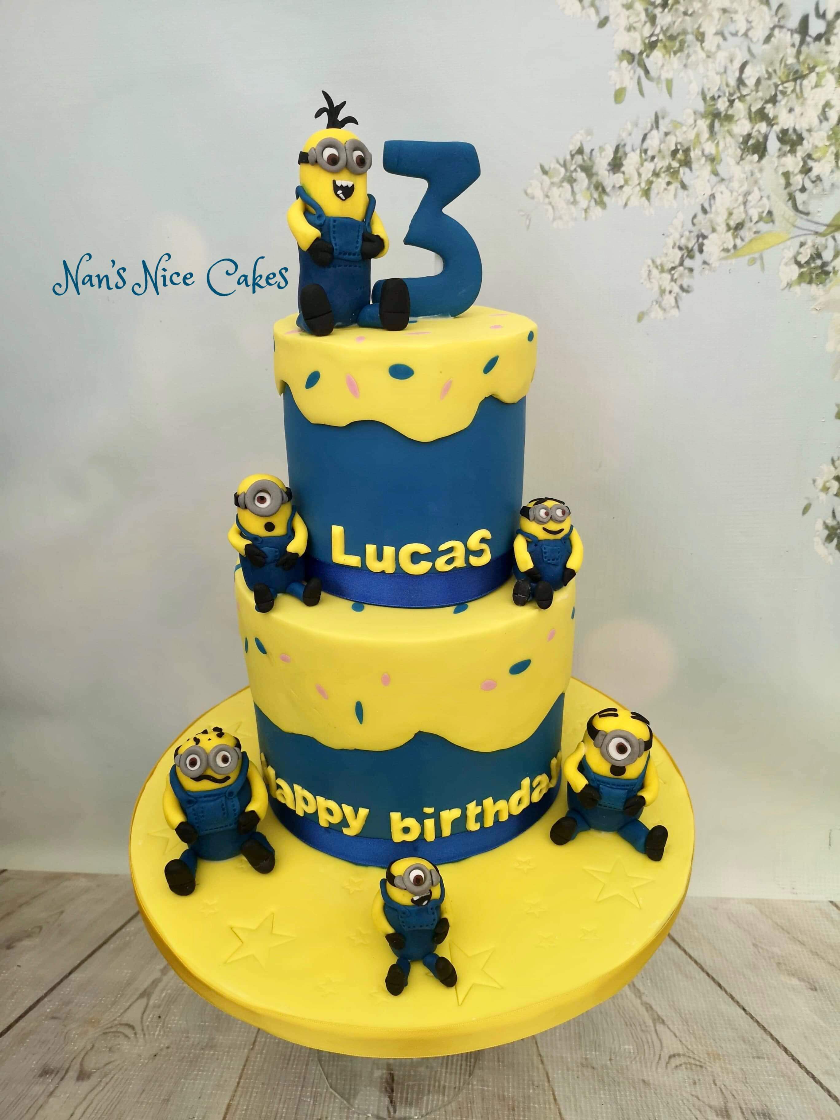 yellow and blue minions style birthday cake