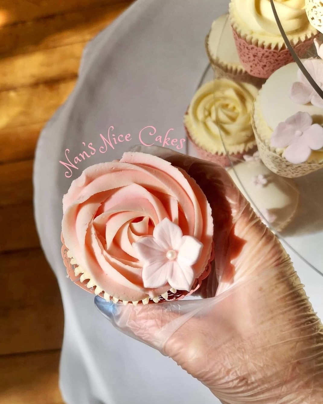 Pink cupcake with fondant flower